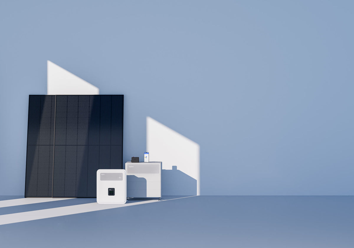 Taylor energiesysteem met zonnepanelen, hybride omvormer, batterij en energiemanagement